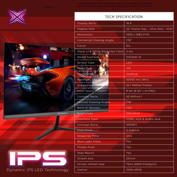 TrillionX IPS 22 Monitor DX215A1-12 (22 75HZ FHD) - Image 3