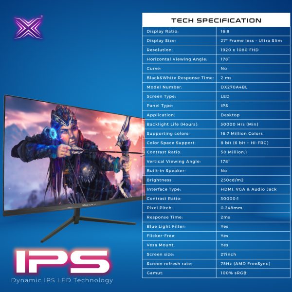 TrillionX IPS 27 Monitor DX270A1-12 (27 75HZ FHD) - Image 9
