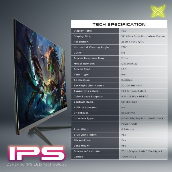 TrillionX IPS 32 Monitor DX320A1-22 (32 75HZ QHD) - Image 7
