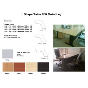 L Shape Table C/W Metal Leg