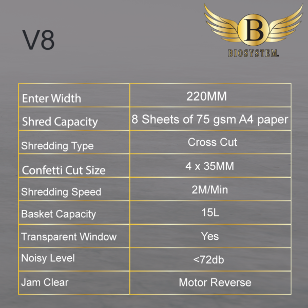 BIOSYSTEM Document Shredder Machine V8 - Image 5