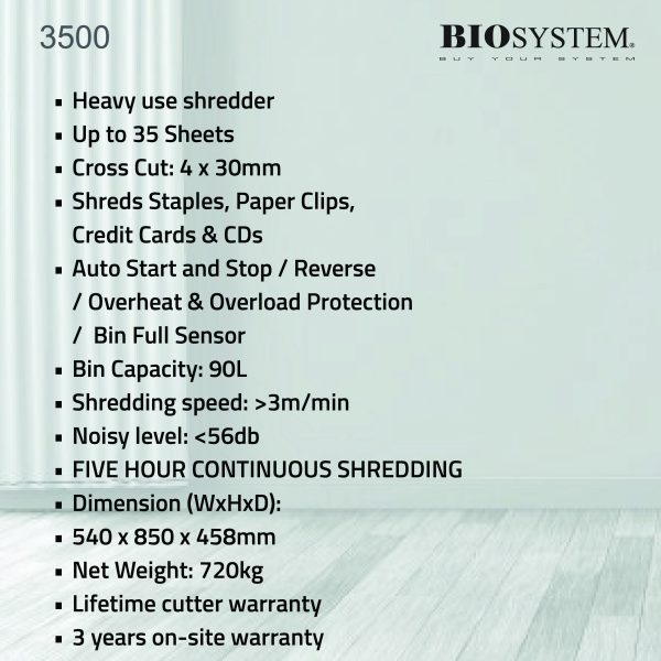 BIOSYSTEM Document Shredder Machine 3500 - Image 5