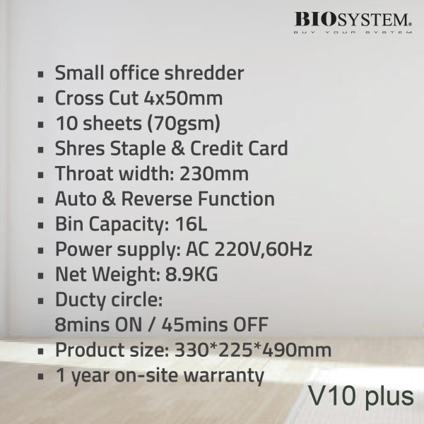 BIOSYSTEM Document Shredder Machine V10 Plus - Image 4