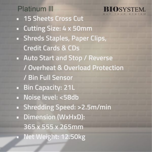BIOSYSTEM Document Shredder Machine PLATINUM III - Image 6