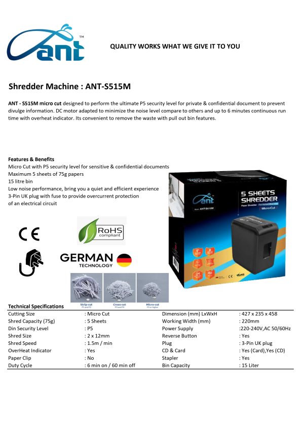 ANT Paper Shredder Machine ANT-S515M - Image 2