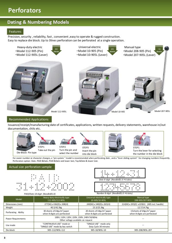 NEW KON Electric Pin Perforator Machine 10-905 (10-Digit Perforator - Double Line) - Image 2