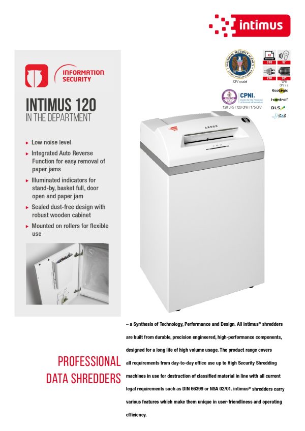 INTIMUS Paper Shredder Machine 120-SP2, 120-CP4, 120-CP5, 120-CP6, 120-CP7 - Image 2