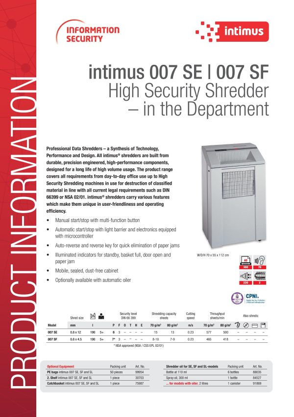 INTIMUS Paper Shredder Machine 007SE, 007SF - Image 2