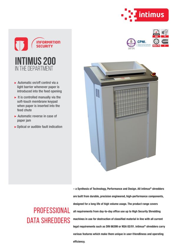 INTIMUS Paper Shredder Machine 200 CP5 - Image 4