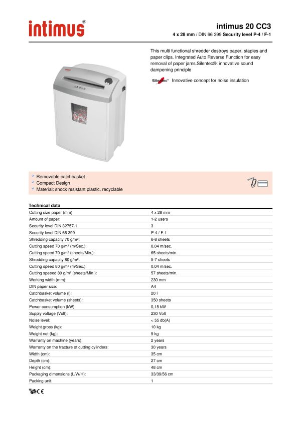 INTIMUS Paper Shredder Machine 20 CC3 - Image 2