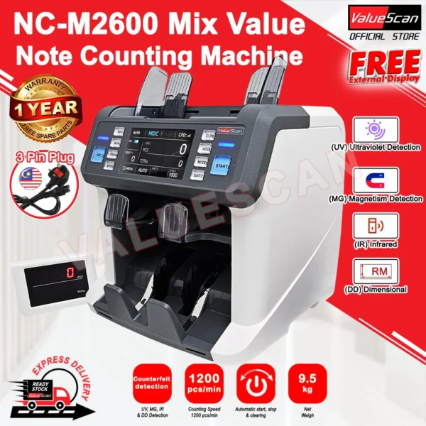 VALUESCAN Multi Currency Banknote Value Counting Machine NC-M2600 - Image 3