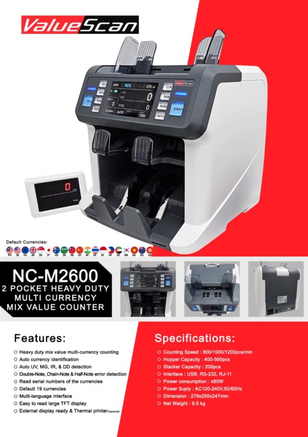 VALUESCAN Multi Currency Banknote Value Counting Machine NC-M2600 - Image 2