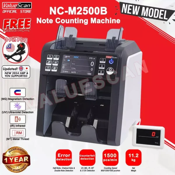 VALUESCAN Multi Currency Banknote Value Counting Machine NC-M2500B - Image 2