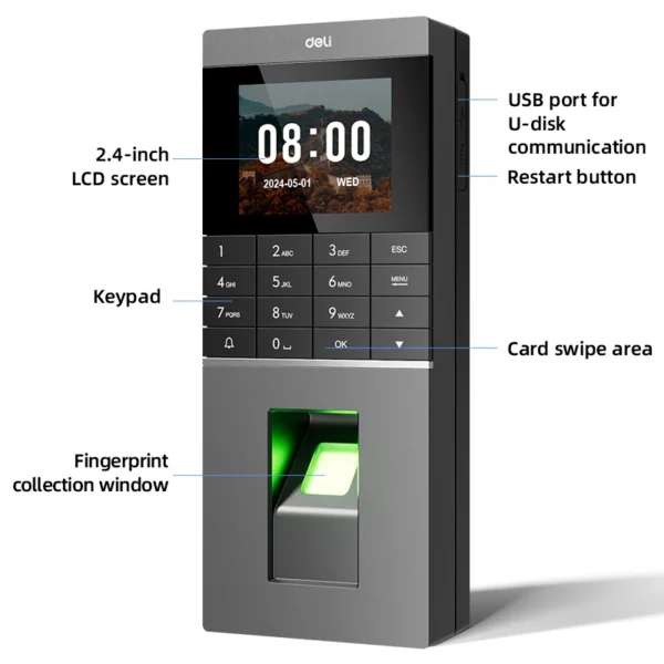 DELI Fingerprint Time Attendance & Door Access Control Machine ES601 - Image 3
